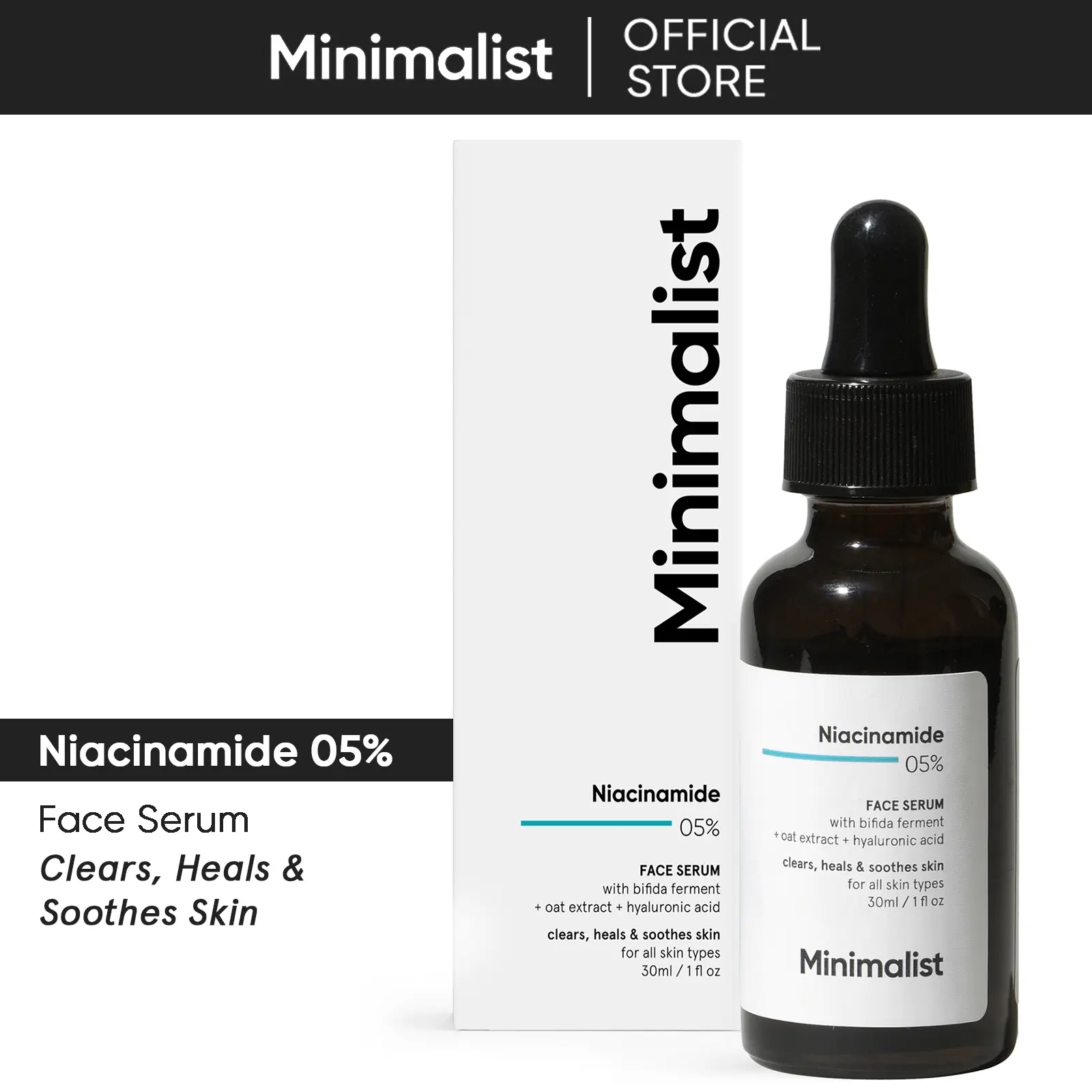 Minimalist 5% Niacinamide Face Serum with Hyaluronic Acid | Reduces Acne Marks & Hydrates | For Dry & Sensitive Skin | 1 Fl Oz/30 ml