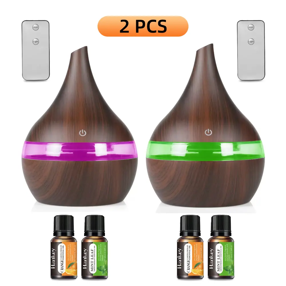 2PCS 300ml Cool Mist Humidifier & Essential Oil Diffuser with Remote, 7-Color LED Lights Key elements kept    - Core product type (humidifier + diffuser)   - Key specs (300ml, remote control, 7-color LED)