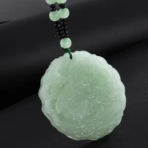 1pc Exquisitely Carved Jade-Like Dragon and Phoenix Round Pendant Necklace | Chinese Style Embossed Pattern, Unisex Amulet Accessory, Suitable for Daily Wear and Gifting, Versatile for All Ages