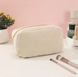 Corduroy Beige Makeup Bag For Women Bag Only No Accessories