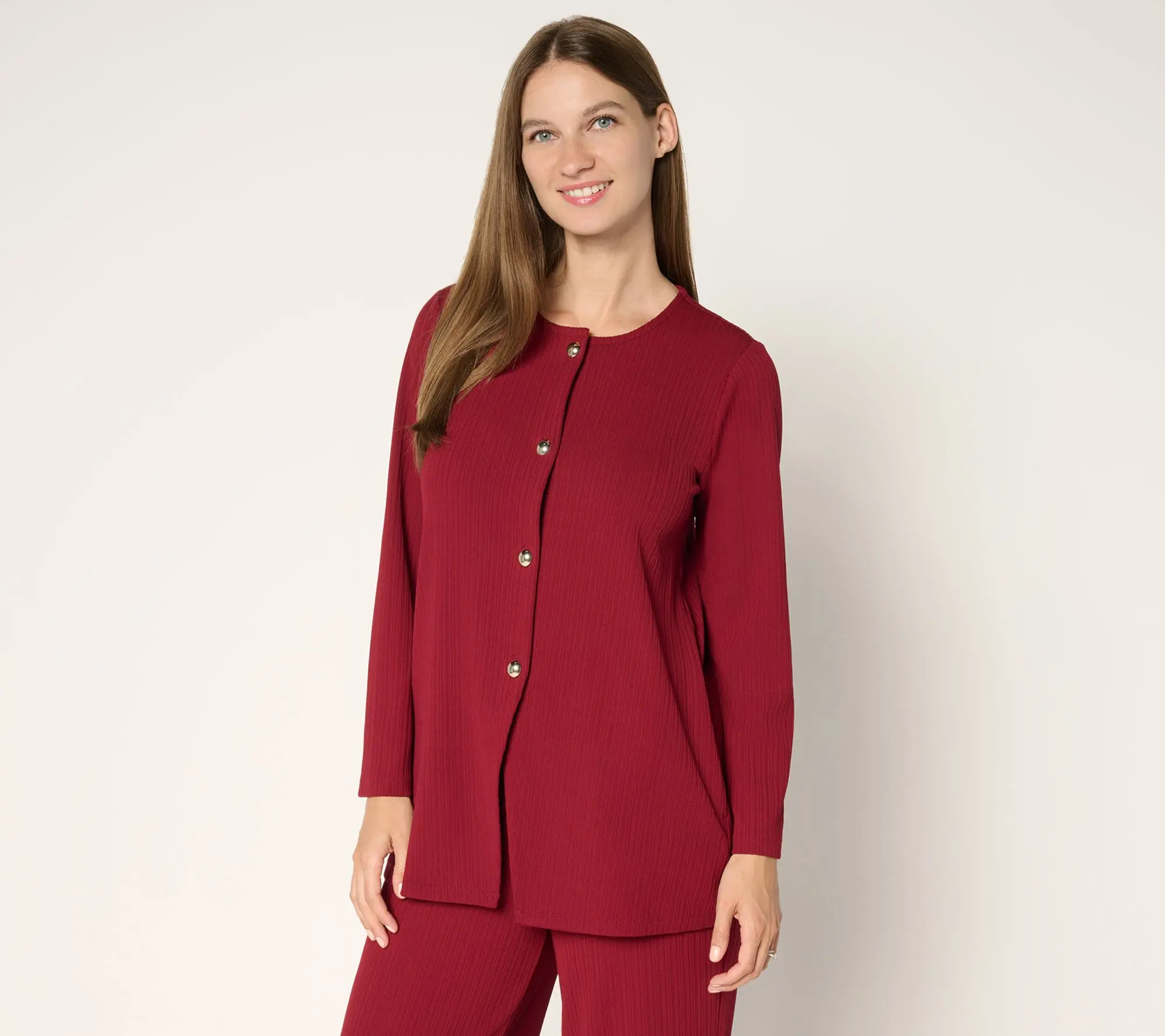 Susan Graver Petite Rib Knit Button Front Cardigan
