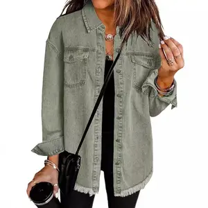 New Washed Denim Shirt Jacket Women's Autumn and Winter Personalized Street Style Frayed Hem Coat Women's Women's Trendding Clothes
