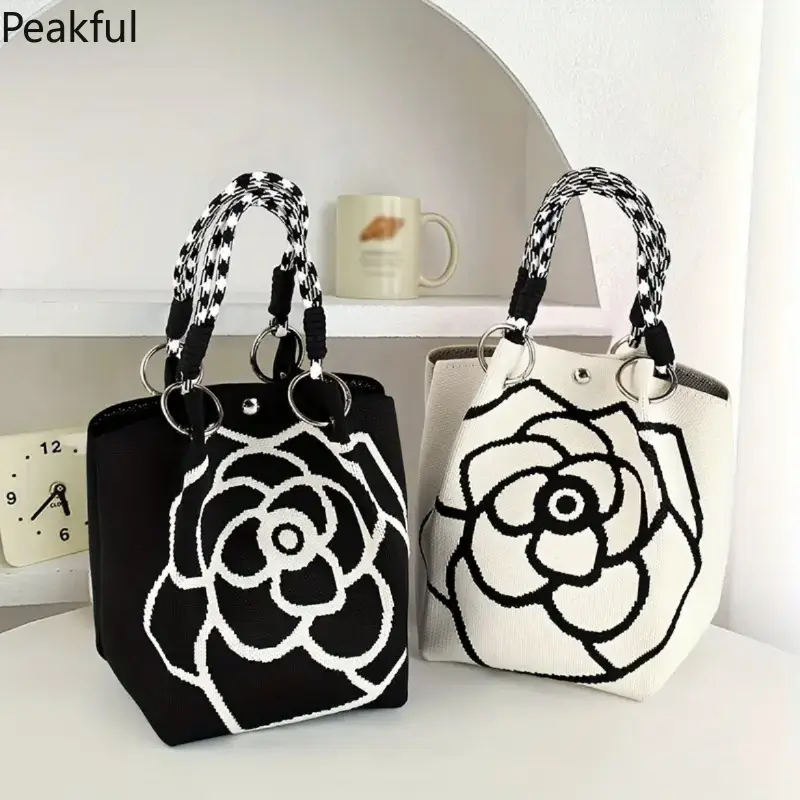 Multi-purpose Top Handle Handbag, Popular Floral Pattern Women’s Bag, Roomly Daily Purse for Storing Phone & Supplies, exquisite print & durable construction, all-match fashion style, great for campus life, business occasions and weekend outings