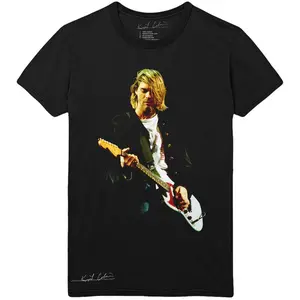 Men's Kurt Cobain Guitar Photo Colour Slim Fit T-shirt Medium Black