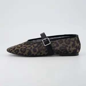 Cushionaire Women's Moma Leopard Print Mesh Mary Jane Flats – Buckle Strap, Memory Foam, Wide Widths Available