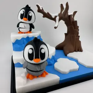 Penguin and Habitat Desk Decoration or Imaginative Play Set 3D Printed with Snowy Iceberg and Tree Branch