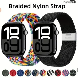 Braided Nylon Apple Watch Strap – Elastic Snap-Back, Adjustable Sports Wristband with Silent Metal Snap, Fits Series 1–10, SE, Ultra / Ultra 2