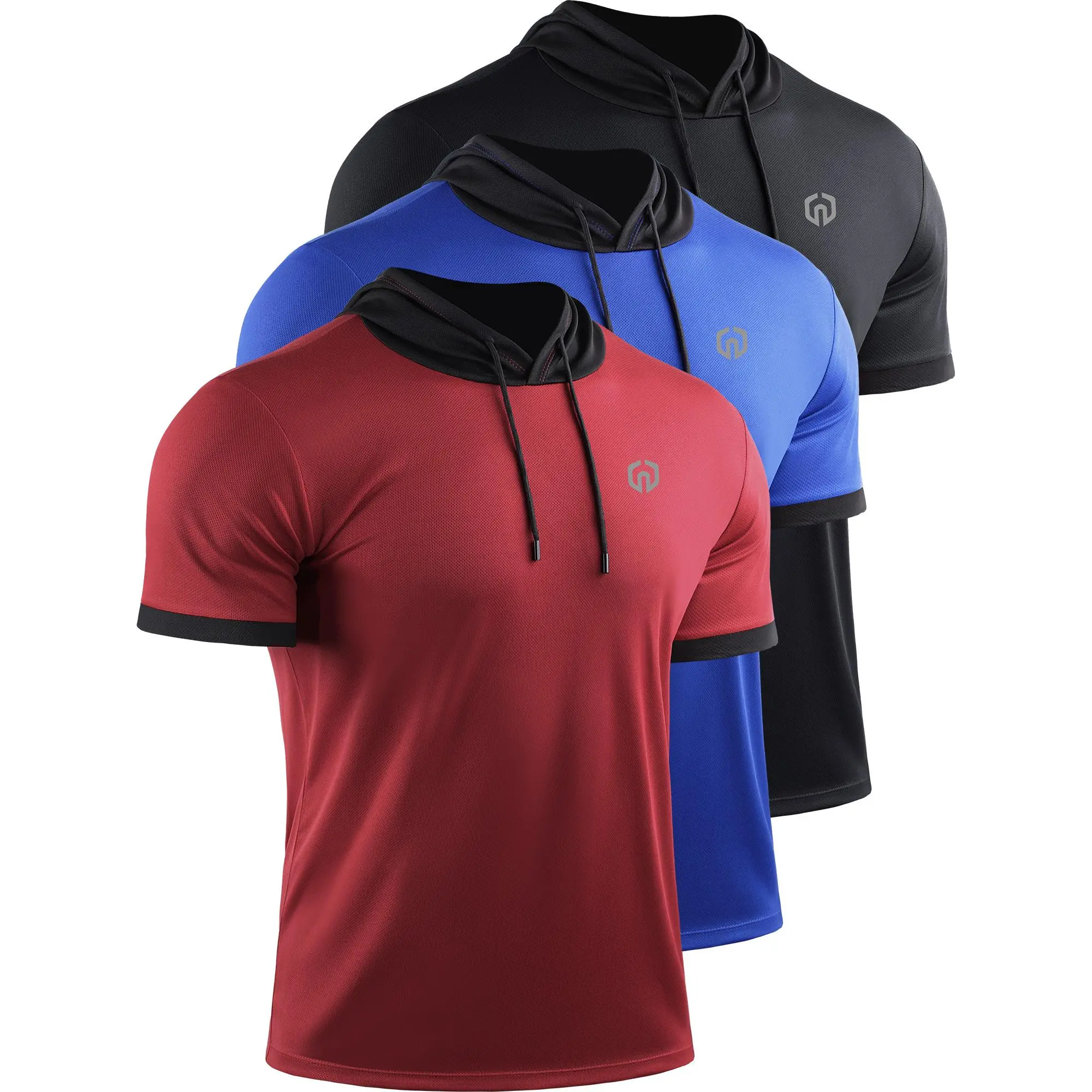 Neleus Men's Running Shirt Workout Athletic Shirts with Hoodie Gym Sweatwear 100% Polyester Breathable Quick Drying Mesh Fabric High Performance Activewear Fitness Sport Outfits summerwins,travel essentials,camping essentials tiktokshopbacktoschool