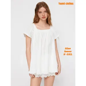 Square Neck Solid Ruffle Knotted Short Sleeve Blouse Casual Summer Top with Puff Sleeves and Fitted Fit Soft Cozy Warm Lightweight Womenswear Loose Loose Shirts Style Basic Minimalist Shortsleeve