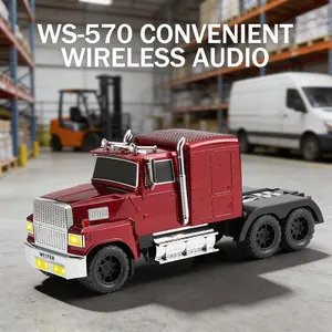 Bluetooth Semi Truck Speaker WS570 – LED Lights, Moving Wheels, USB-C & AUX, FM Radio, Portable Loud Sound Car Design, Multiple Playback Options – Red/Blue/Black