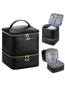 Nail Polish Storage Bag, Cosmetic Bag, PU Leather Diamond Grid Manicure Tool Box, Holds 30 Nail Polishes and Nail Lights, Essential Beauty Organizer, Makeup Organizer Pouch