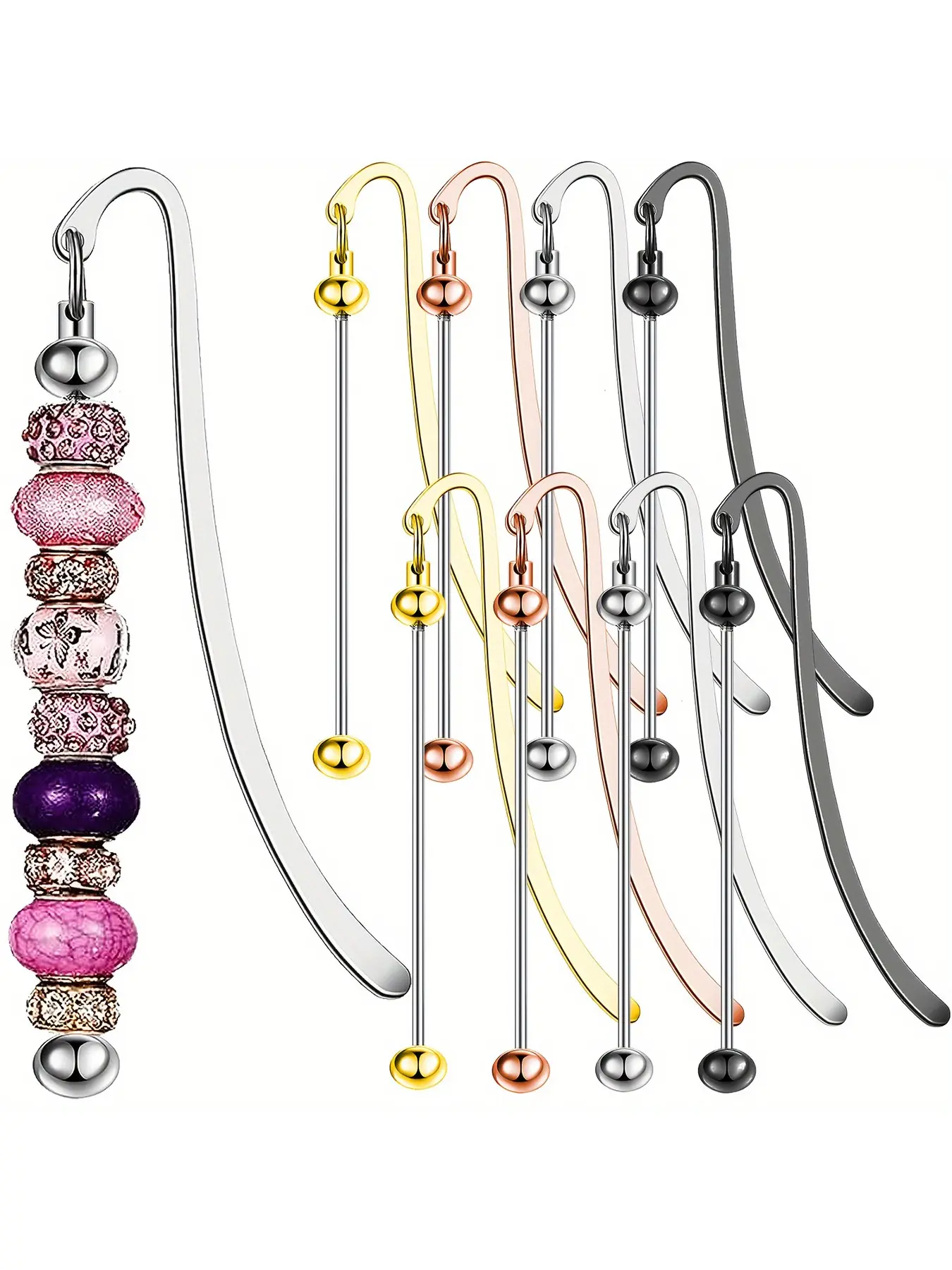 12 pieces of multi-color DIY zinc alloy bead decorations, blank keychains, DIY bead strips, hanging decorations, backpack pendants, bookmarks, book clip chains, student teacher handmade decorations, handmade gifts, Trendy Cute Keychain Beaded Keychain Set