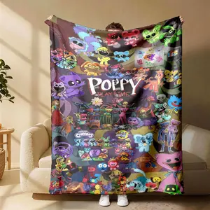 Poppy Playtime Smiling Critters Print Flannel Blanket, Soft Lightweight Breathable, Ideal for Bedroom, Sofa, Office, Camping, Travel