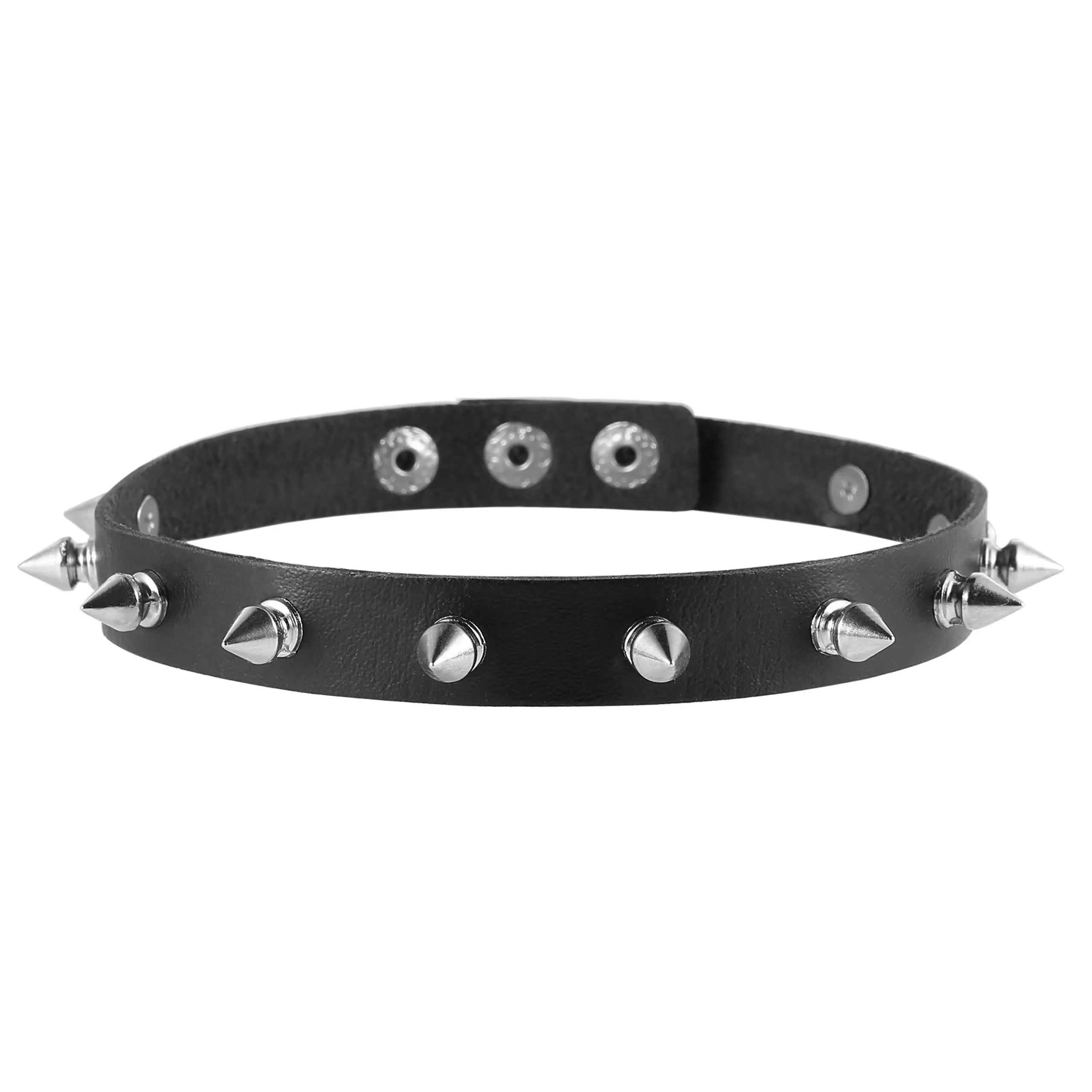 HZMAN Fashion Women Men Cool Punk Goth Metal Spike Studded Link Leather Collar Choker Necklace，Dark themed accessories