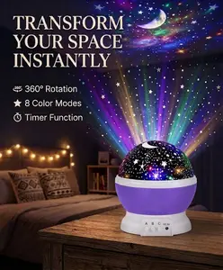 360-Degree Rotating Nebula Star Projector Night Light, 4 LED Bulbs, 12 Color-Changing Lights, USB-Powered Room Accessories, Romantic Gift for Kids (Purple RGB) tiktokshopspringglowup,summervibes