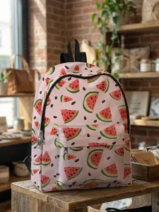 Fun Pocket Watermelon Printed Backpack, Fashionable Casual Style, Spacious Storage, Ideal for School, Travel, Business Trips