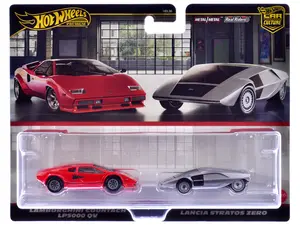 Lamborghini Countach LP5000 QV Red and Lancia Stratos Zero Gray Metallic "Car Culture" Set  Diecast Model Cars by Hot Wheels
