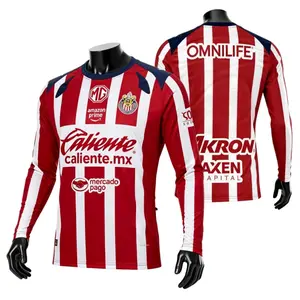 2526 Chivas CD Guadalajara Home Jersey Vintage Mexico Red and White Stripe Short Sleeve Top Football Jersey LIGAMX