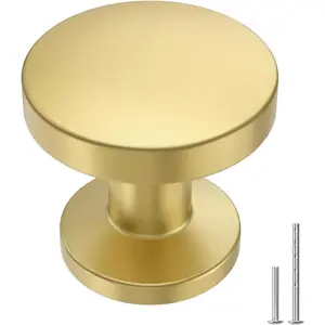 10 Pack Brushed Brass Round Gold Drawer Knobs Solid Zinc Alloy Pull Handles for Kitchen Bathroom Cabinet Dresser Hardware