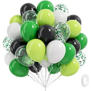 60pcs 12inch Green and Black Balloons, Black White Lime Green Confetti Balloons for Football Theme Party Shower Video Game Birthday Decorations