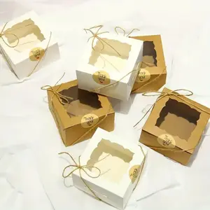 Elegant and Window Packaging Boxes, Wrapping Box, 50 Boxes + 50 Stickers + 50 Ropes, Flip-Top Lid, Ideal for Weddings, Birthdays, Holidays