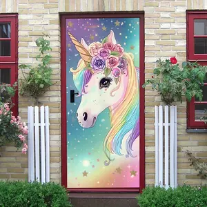 2pcs   Unicorn Wall Stickers for Kids Room Decoration Colorful Cartoon Animal Wall Decals Self Adhesive Removable PVC Wall Art for Girls Bedroom Living Room Nursery Room Decorative Stickers  Collage