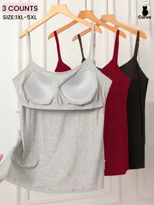 Plus Size Women's Adjustable Cami Top with Built In Bra Pad, Soft Comfortable Summer Vest, Casual Wear for Any Occasion