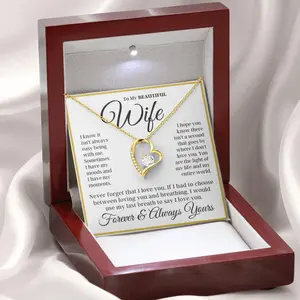 To My Wife - Gold Border Love Heart Necklace, Anniversary, Wife Gift Idea, Personalized Gift For Wife, Birthday Gift For Wife, From Husband Gold Statement Chain Alphabet Detail Pendant