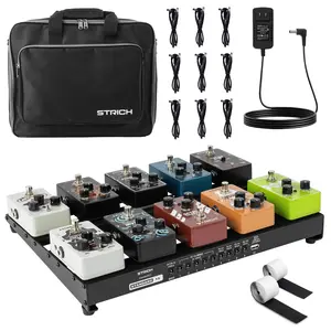 STRICH Guitar Pedal Board with Built-in Power Supply, Pedal Board 15 x 11" 2.17LB Lightweight Aluminum Alloy, PedalBoard with Pedal Cables, Bag, Hook Loop Strips PB-S15 tiktokshopspringglowup