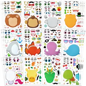 36 PCS 9"x6" Make a Face Stickers for Kids Modern Animal Mix and Match Sticker Sheets with Safaris Sea and Fantasy Animals Kids Crafts Party Favors Goodie Bags Stuffers