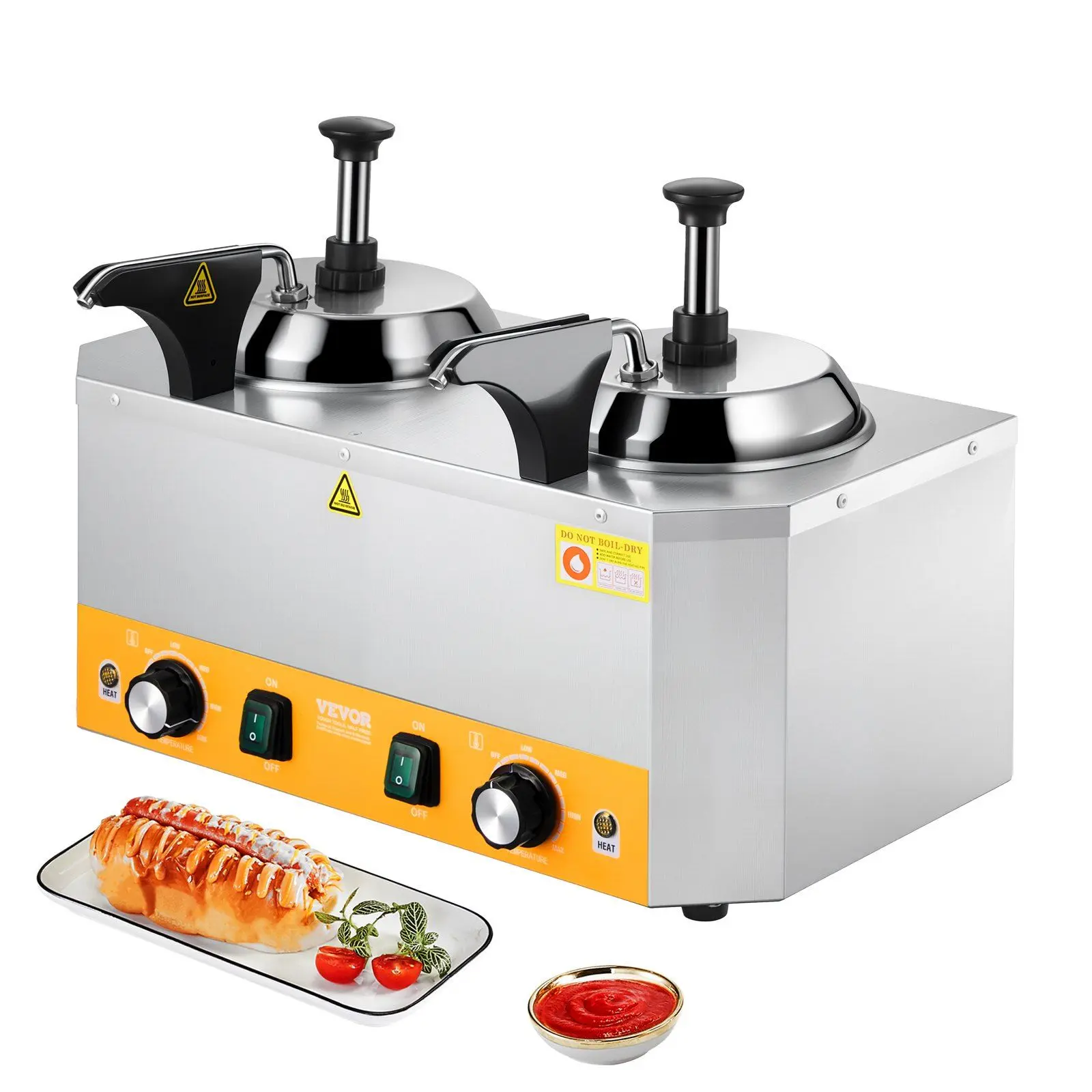 VEVOR Commercial Electric Cheese Dispenser with Pump, 2.4L Food-Grade Cheese Sauce Bowl, 3L Separated Food & Water Tank (0.79gal Total), 86-230°F Hot Fudge Warmer, Detachable Comprehensive Cleaning Parts