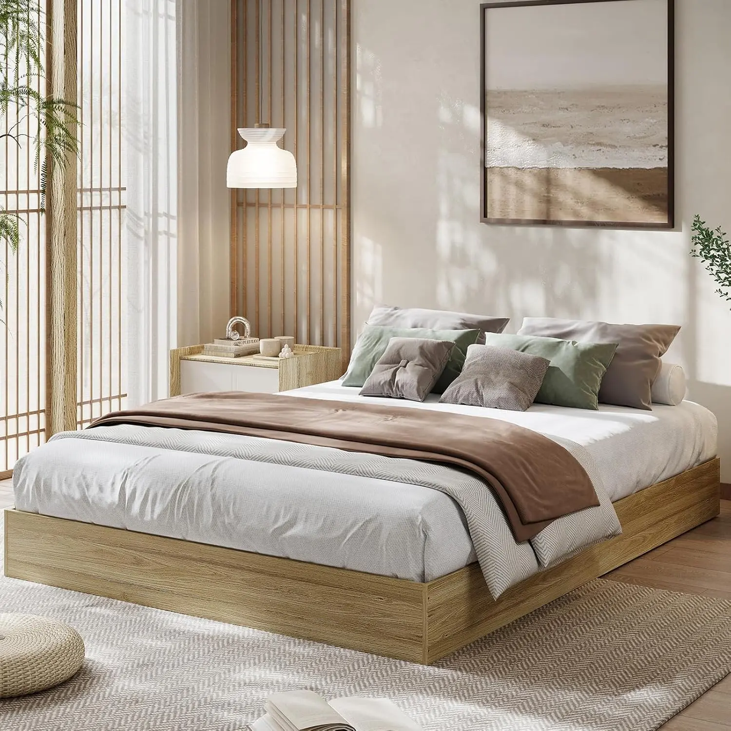 Garvee - Queen Size Wooden Platform Bed Frame, Wooden Bed Frame without Headboard, Wooden Slat Support, No Box Spring Needed, Easy Assembly