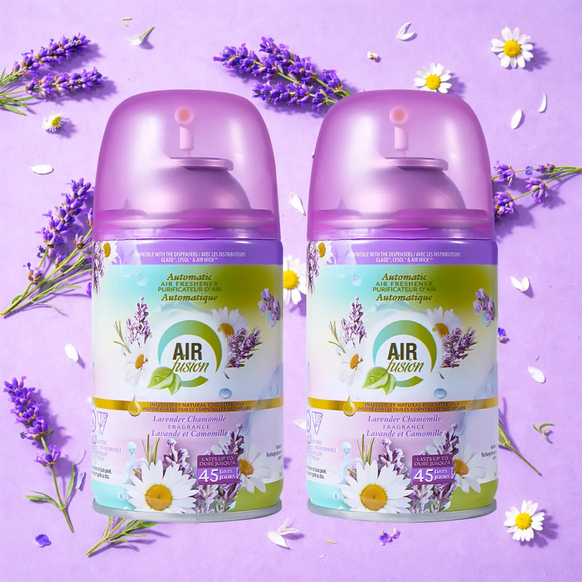 AIR FUSION Hand-Operated Bathroom Odor Eliminator - 5oz 2-Pack Household Scented Freshener Mist, Fresh Floral Aroma, Easy-to-Use Automatic Dispenser Compatible Home Fragrance (0-500 ml Capacity)