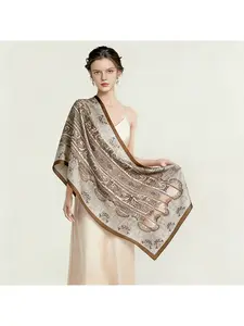 Spring and summer silk scarf, long and elegant, versatile cashew print lightweight shawl, sun protection beach wrap, outerwear accessory