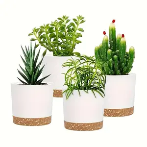 4pcs 5 Inch Flower Pots with Drainage Holes, Indoor Plant Pots with Removable Base, Modern Saucer Style for Garden Decoration
