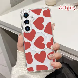 Magnetic Phone case for  Samsung Galaxy S23 Ultra S24 Plus FE S25 S22+ Hearts in Harmony Pattern Non-Yellowing Shockproof Soft Silicone Transparent Acrylic Large Hole Cover Supports Wireless Charging