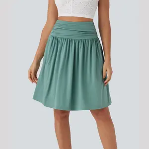 Halara High-Waisted Viscose Casual Sports Skirt - Elastic Fabric, Ruched Side, Pocketed, Flowy Garment for Resort Wear