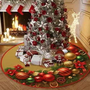 Winter Warm Print Tree Skirt, Floor Protector Mat, Lightweight Durable Holiday Decoration, Easy Clean Indoor Use, Christmas Decor