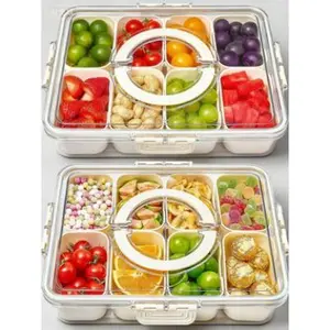 2-Pack Divided Serving Tray with Lid and Handle, Clear Snack Box Container for Travel and Picnic, Portable Snackle Box for Candy and Fruits, Reusable Charcuterie Organizer, Leak-Proof Snack Platters