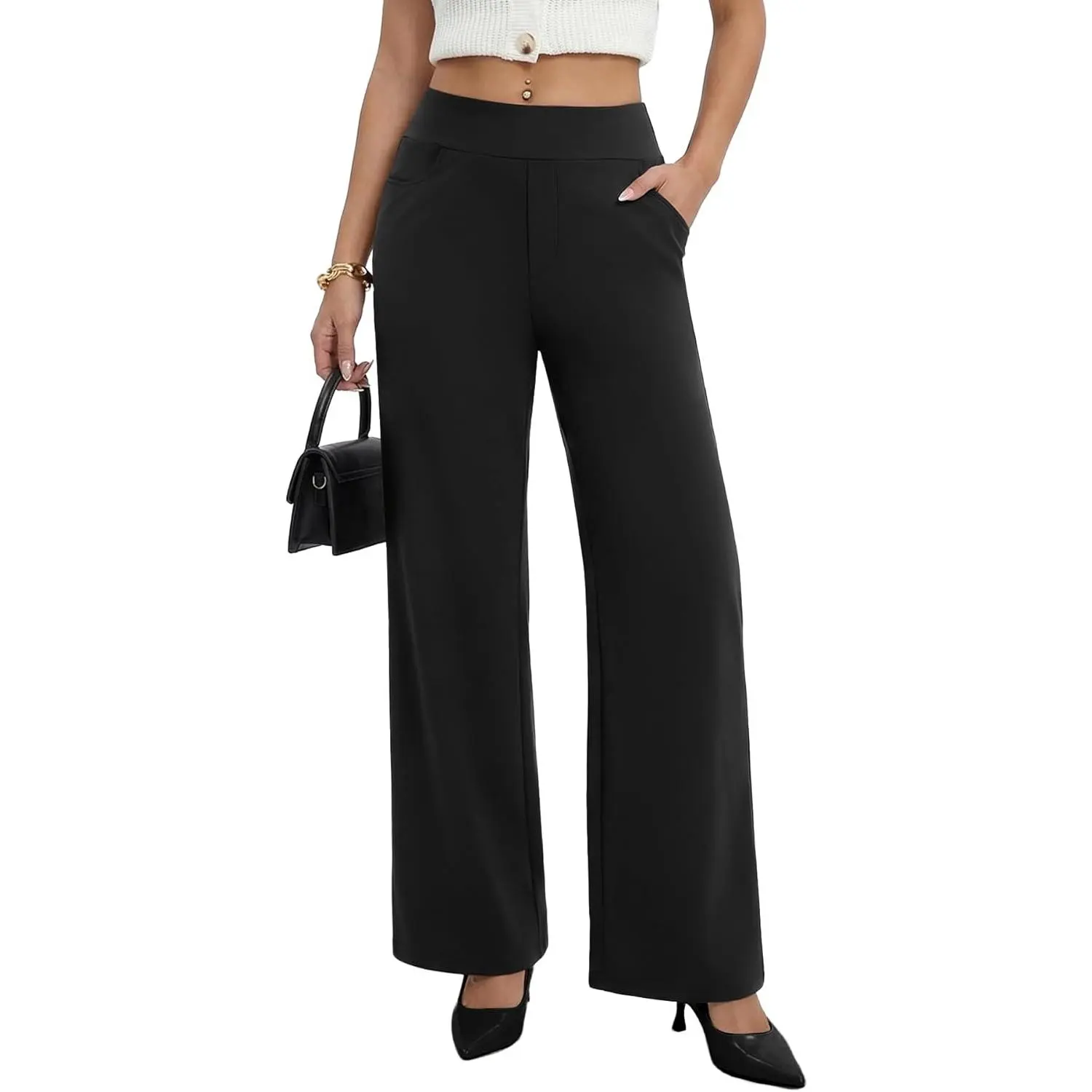 Women's Basic Sampeel Stretchy Wide Leg Dress Pants - Business Casual Office Work Slacks