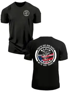 Klein Tools Electrician Theme Short Sleeve T-Shirt, Oversized Drop Shoulder, American Flag Lineman Print, Casual Loose Fit Top, Round Neck, Menswear