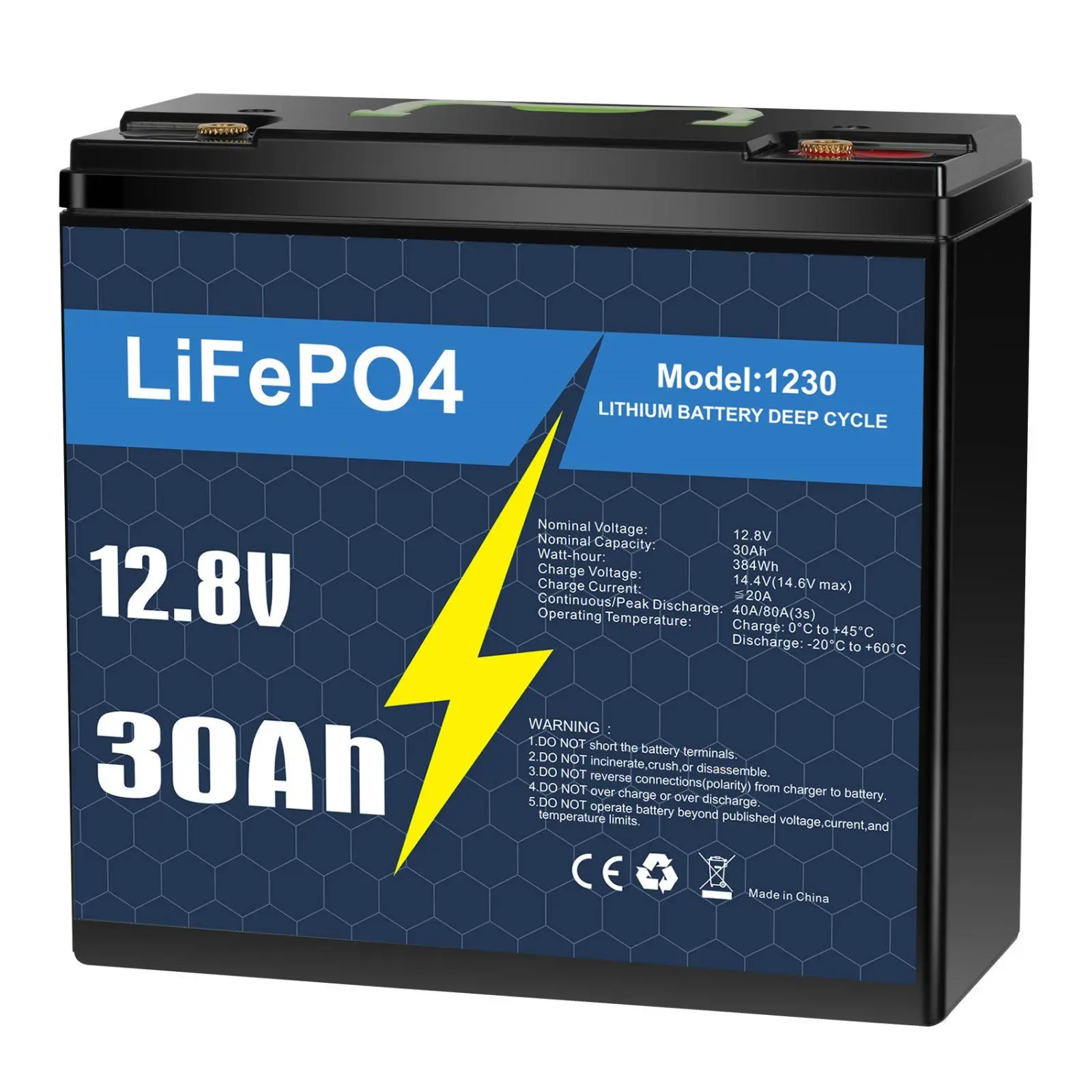 12V 30Ah LiFePO4 Deep Cycle Rechargeable Lithium Battery, Over 4000 Life Cycles, Built-in BMS, Backup Power Perfect for Off-Grid Home Energy Storage-Core Series, Maintenance-Free, Fish Finder, Trolling motor