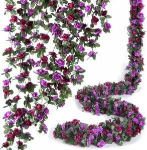9 Pcs x 72 FT Flower Garland Artificial Rose Vine Flowers with Green Leaves Hanging Fake Roses Vine for Room Party Home Wedding Birthday Christmas Wall Arch Decor, Spring Purple Flower - Home Improvement.