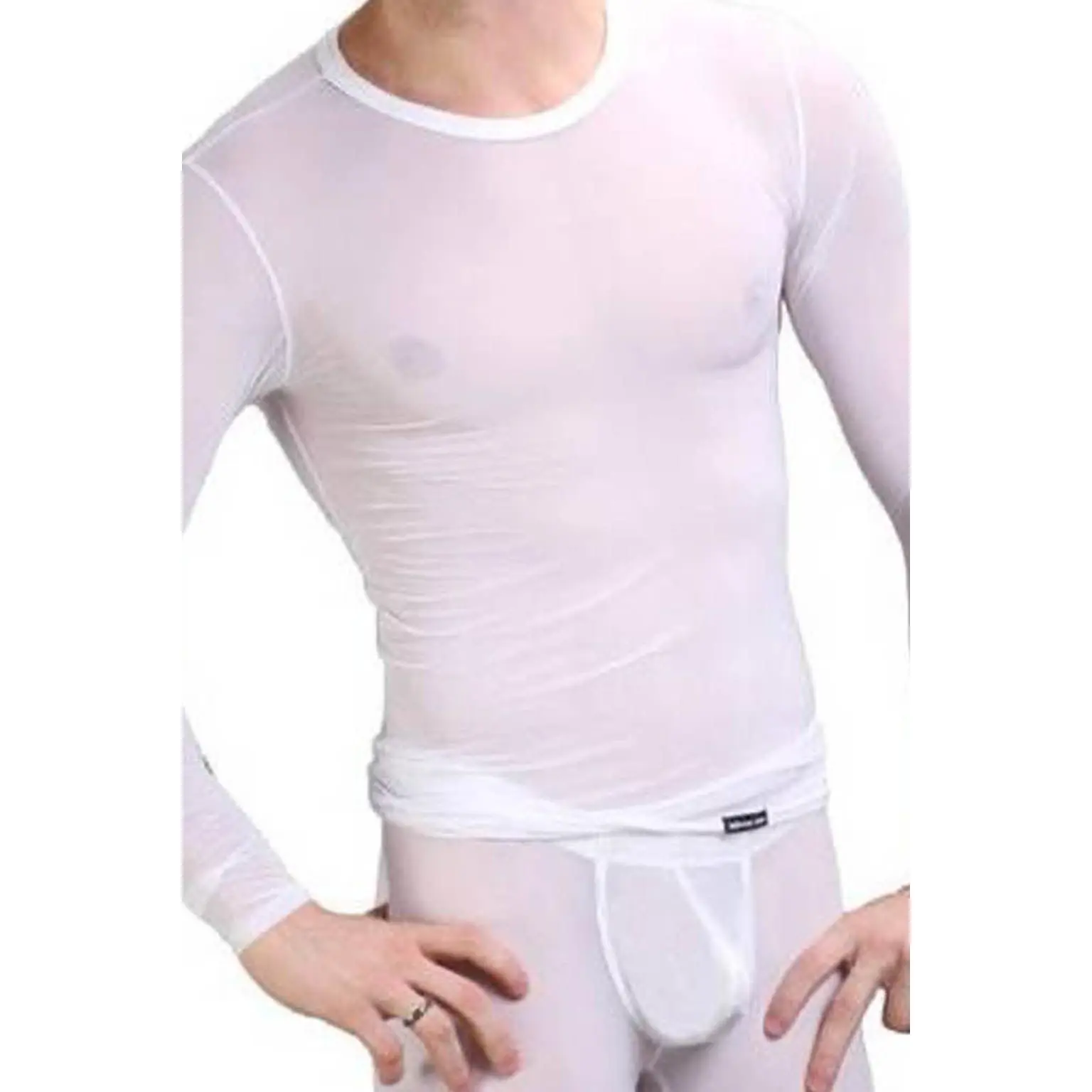 Manview Mens Sheer Long Sleeve Top Thermal Underwear Undergarments Soft