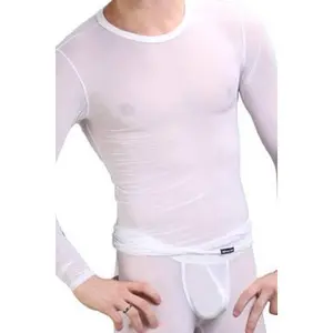 Manview Mens Sheer Long Sleeve Top Thermal Underwear Undergarments Soft