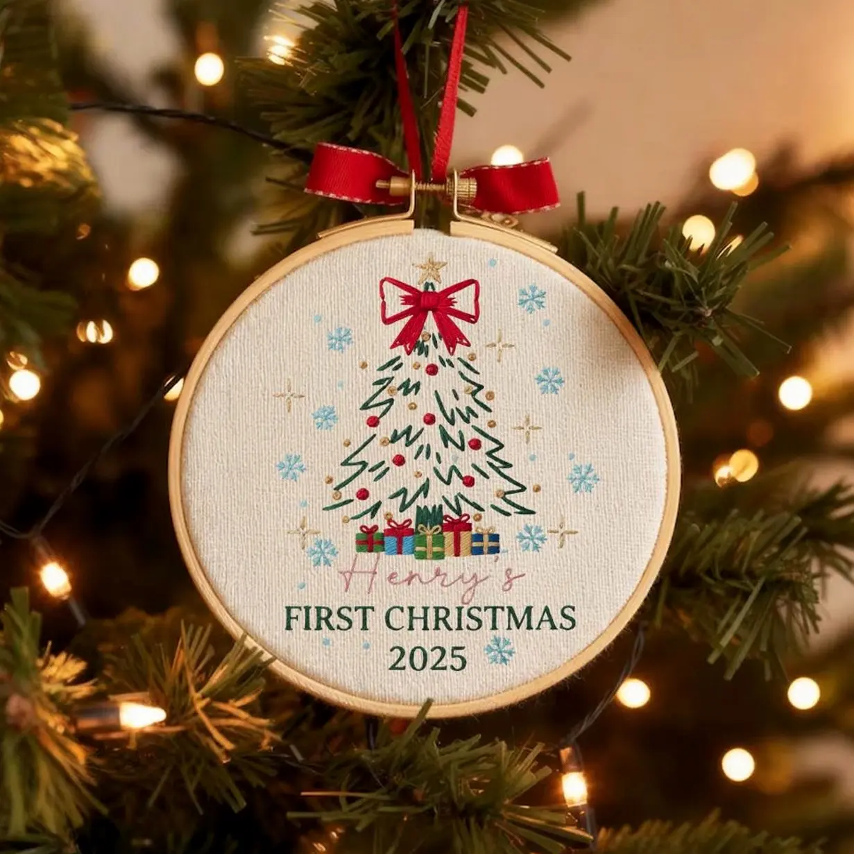 Custom Name Baby's First Christmas Embroidered Ornament, Personalized Unique Gift for New Baby, Custom Christmas Tree Gift, Handmade  Decor N9L