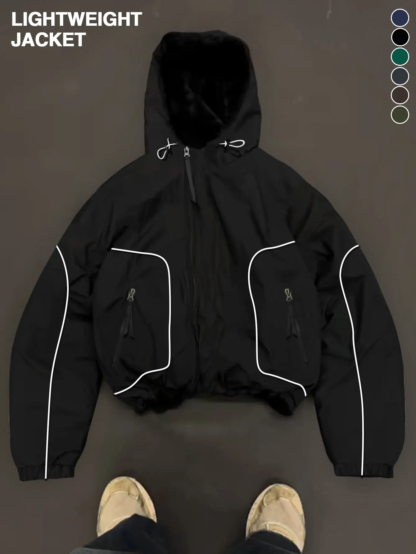 Men's Lightweight Hooded Zipper Jacket with Drawstring Design, Polyester Fabric, Thin Windbreaker Coat with Multiple Pockets, Ideal for Outdoor Activities, Running, Casual Streetwear Reflective Loose Menswear Cotton Fleece