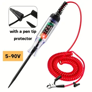 Automotive Test Light with 5-90V LED Digital Voltage Display, Circuit Tester Automotive with Voltmeter & Dual Color Polarity Indicator, Electrical Test Pen with Long Probe for Car RV Fuse Checker