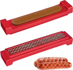 Summervibes Hot Dog Cutter Criss Cross – Hot Dog Slicer Tool with One-Touch Release and Handle Food-Grade Stainless Steel Blade Sausage Cutter for BBQ, Grilling, Picnics, Outdoor Cooking, Kitchen & Backyard