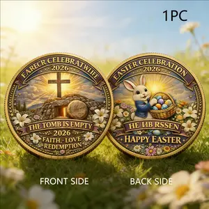 1PC Easter Bunny Commemorative Coin Alloy 3D Relief Design Rabbit Egg and Spring Celebration Theme Holiday Collectible Gift for Easter Gift Birthday Gift Family Gift Desk Display Keepsake Commemorative and Decorative Collectibles